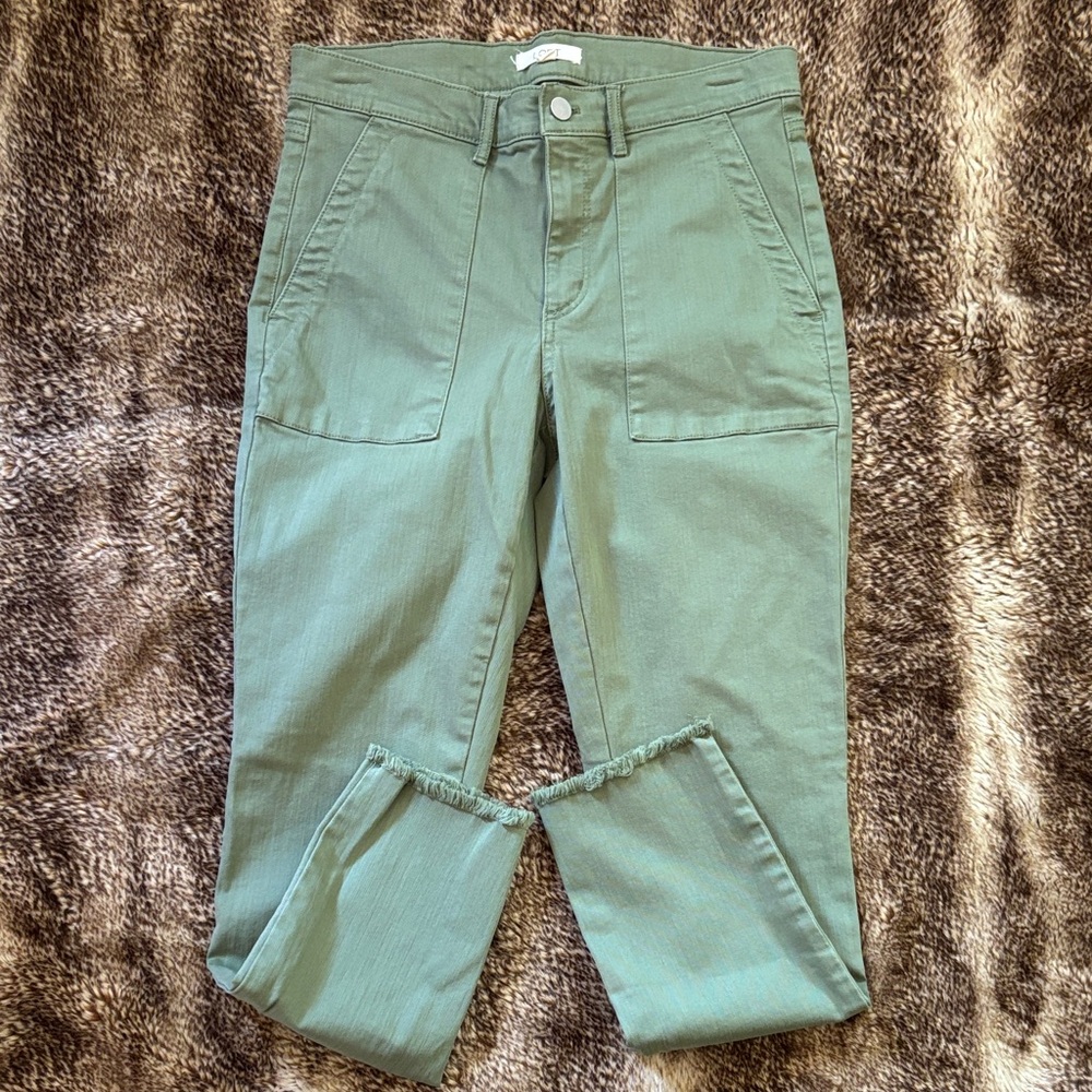 Olive Green Cropped Utility Jeans